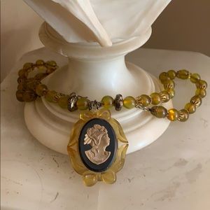 Art Deco honey Amber Bakelite cameo necklace